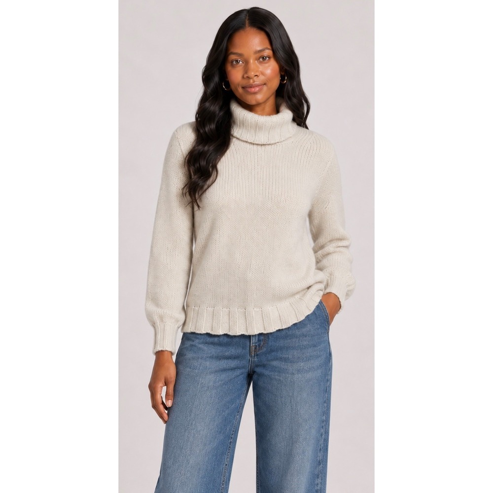 Incentive Cashmere Ivory Chunky Knit Turtleneck Sweater Made Italy Size S
